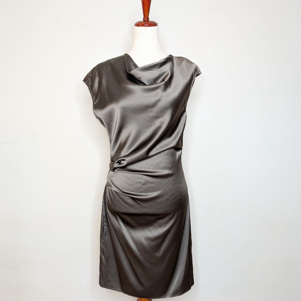 Helmut Lang Gray Satin Midi Dress